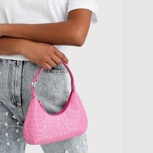 NWT BY FAR Baby Amber Fuchsia Circular Croco Embossed Leather